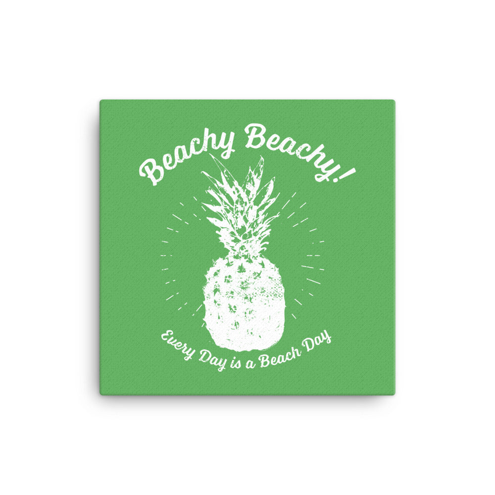 Beachy Beachy Vintage Pineapple on Green Canvas Wall Art