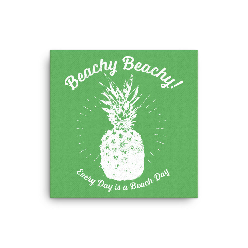 Beachy Beachy Vintage Pineapple on Green Canvas Wall Art