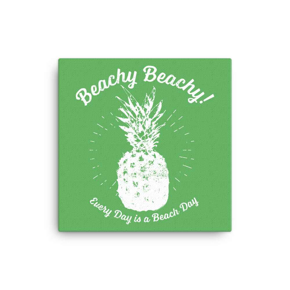 Beachy Beachy Vintage Pineapple on Green Canvas Wall Art