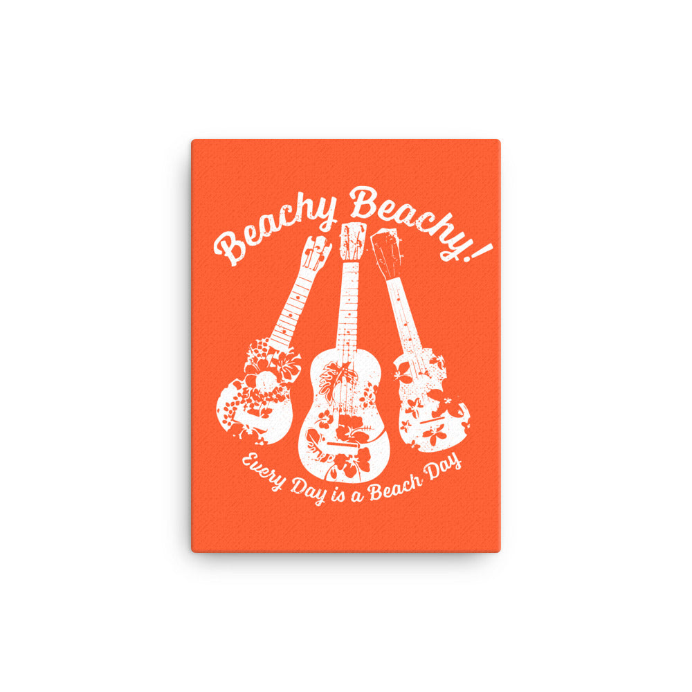 Beachy Beachy Vintage Ukuleles on Orange Canvas Wall Art