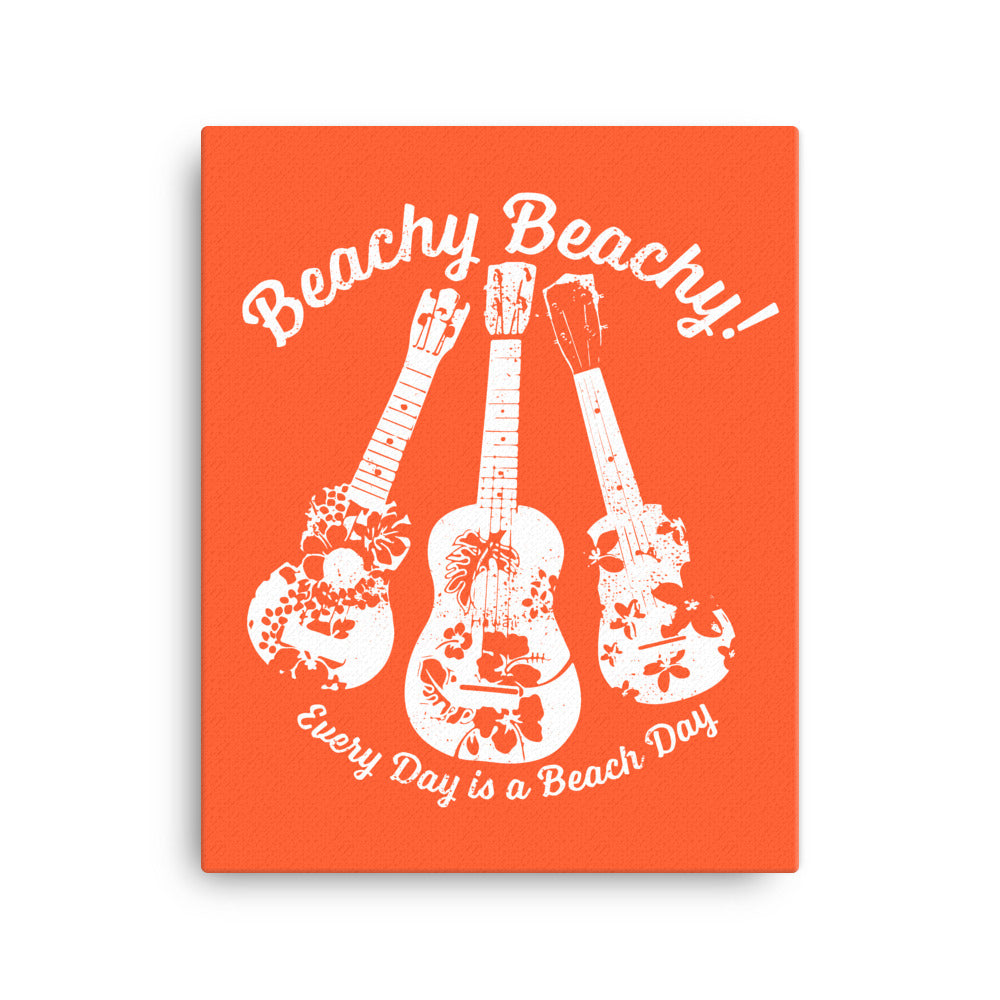 Beachy Beachy Vintage Ukuleles on Orange Canvas Wall Art