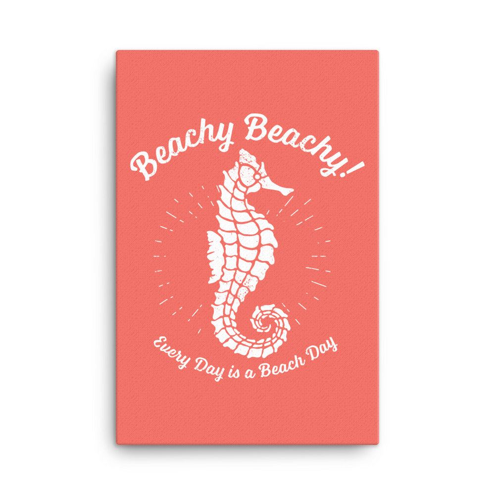 Beachy Beachy Vintage Seahorse on Coral Canvas Wall Art