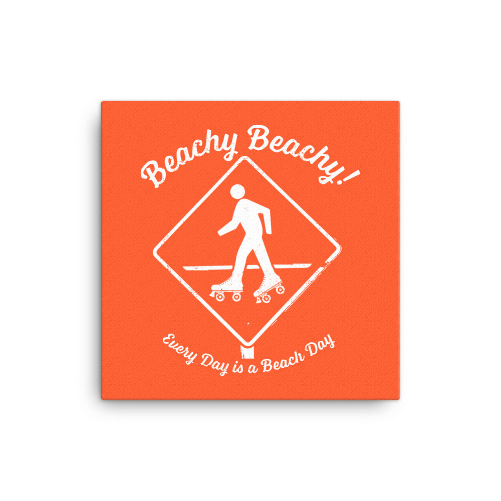 Beachy Beachy Vintage Rollerskater Crossing on Orange Canvas Wall Art
