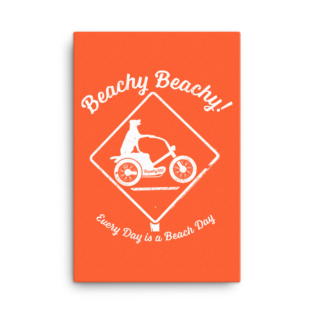 Beachy Beachy Vintage Scooter-Dog Crossing on Orange Canvas Wall Art