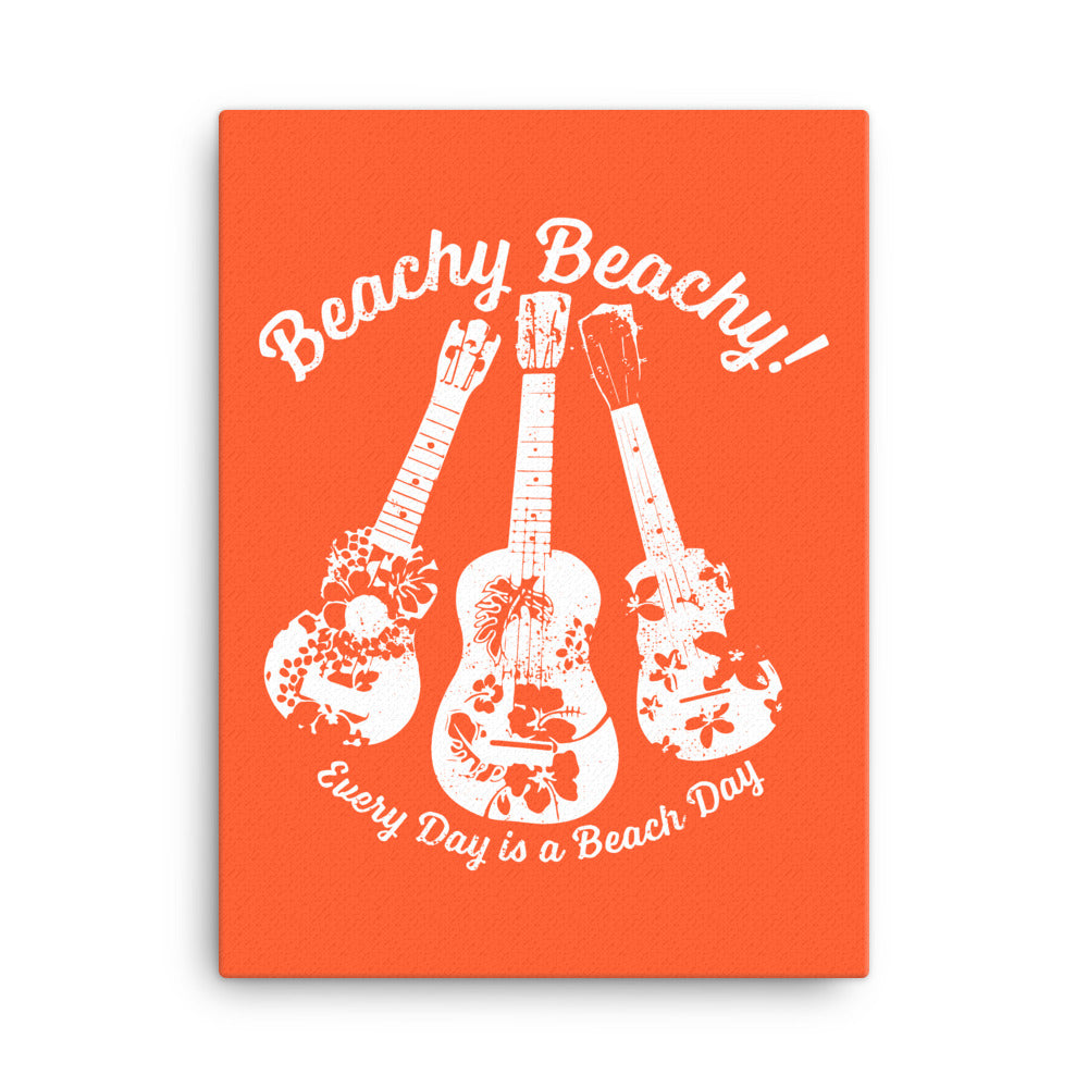 Beachy Beachy Vintage Ukuleles on Orange Canvas Wall Art