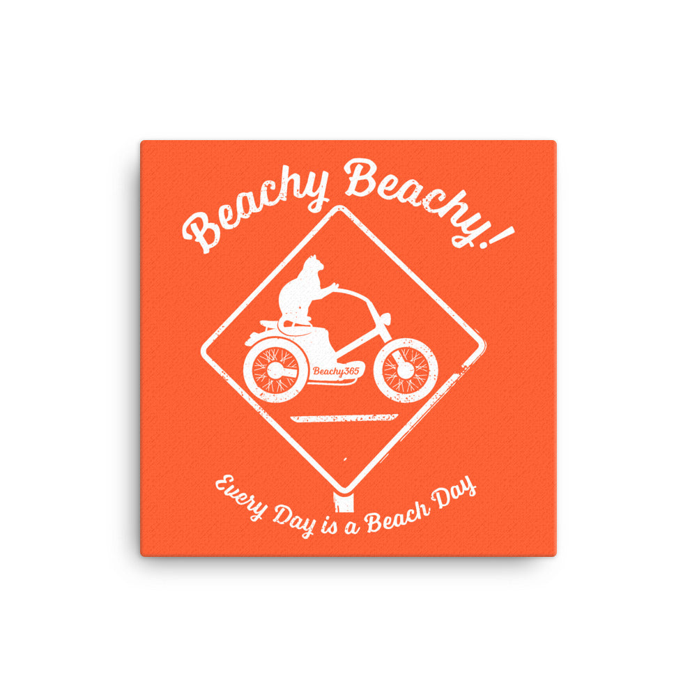 Beachy Beachy Vintage Scooter-Cat Crossing on Orange Canvas Wall Art