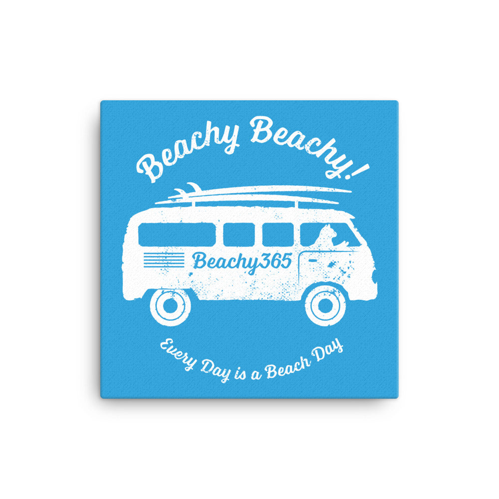 Beachy Beachy Vintage Surfbus Cat on Blue Canvas Wall Art