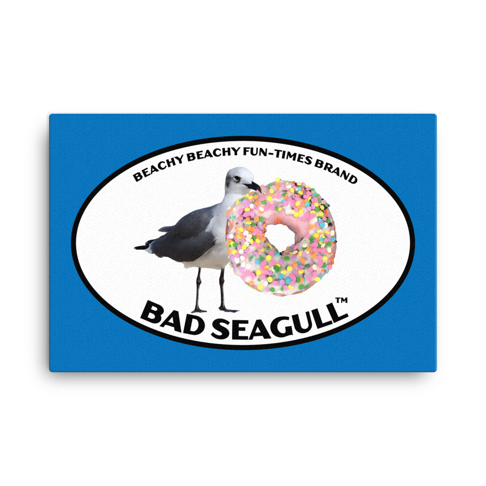Bad Seagull with Doughnut Canvas Wall Art
