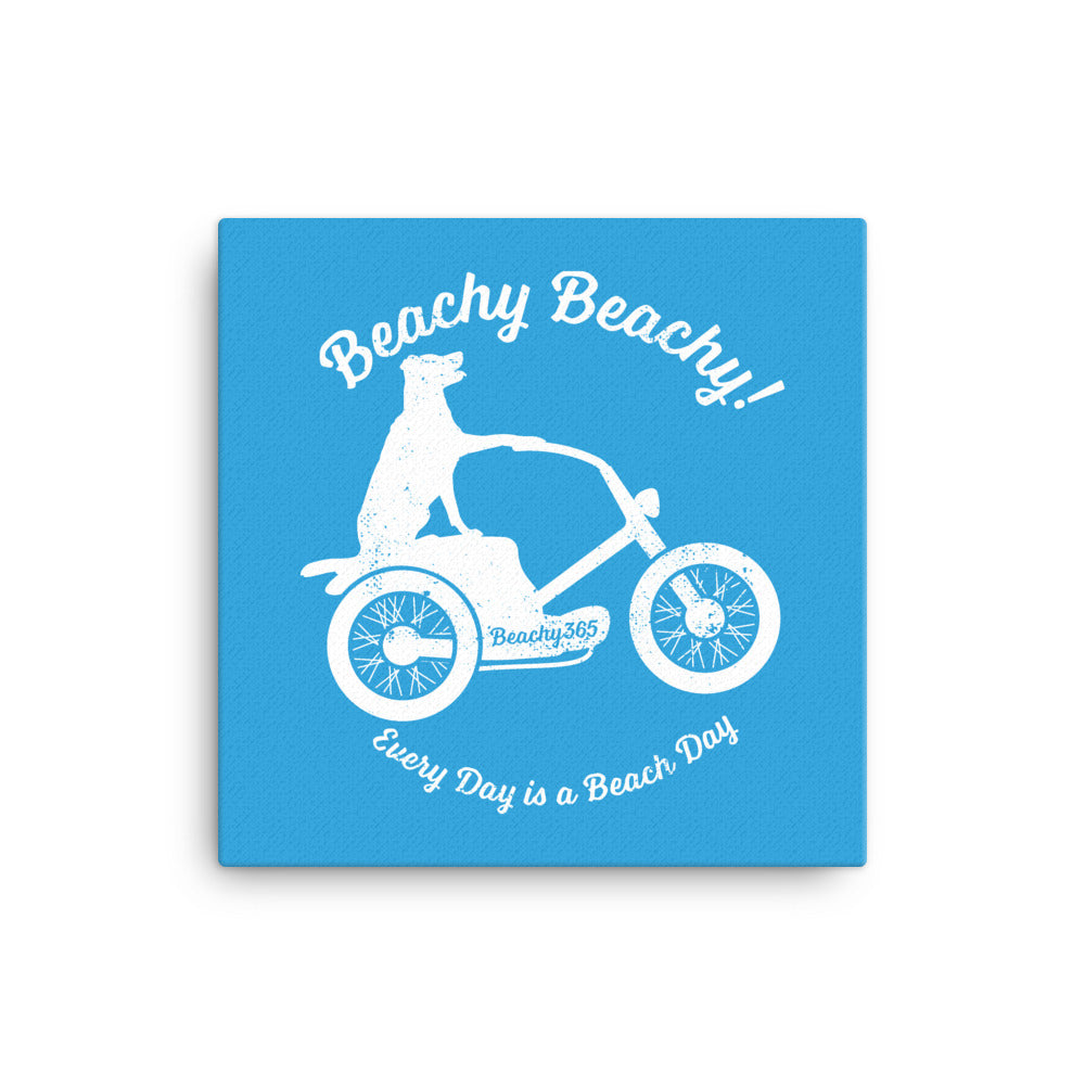 Beachy Beachy Vintage Scooter-Dog on Blue Canvas Wall Art