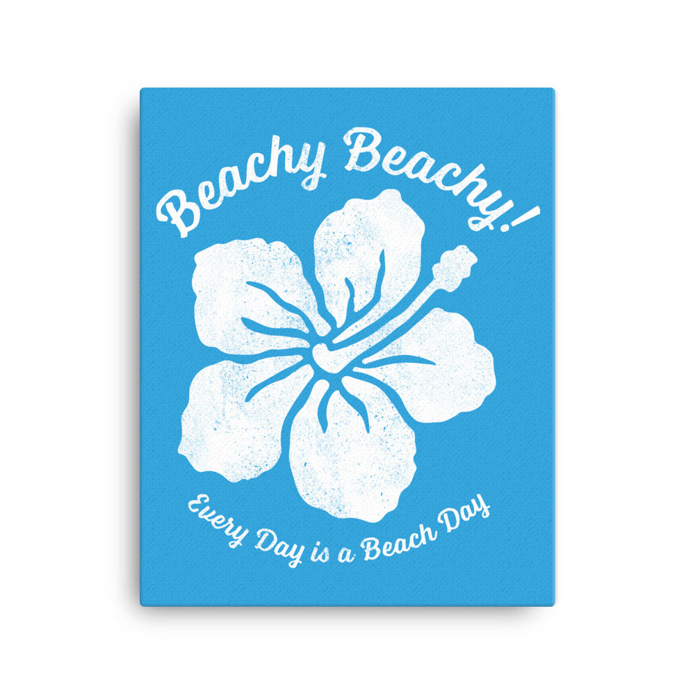 Beachy Beachy Vintage Tropical Flower on Blue Canvas Wall Art