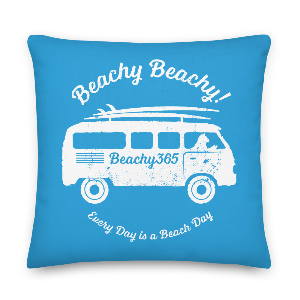 Beachy Beachy Vintage Surfbus Cat on Blue Pillow - 2-Sided Print