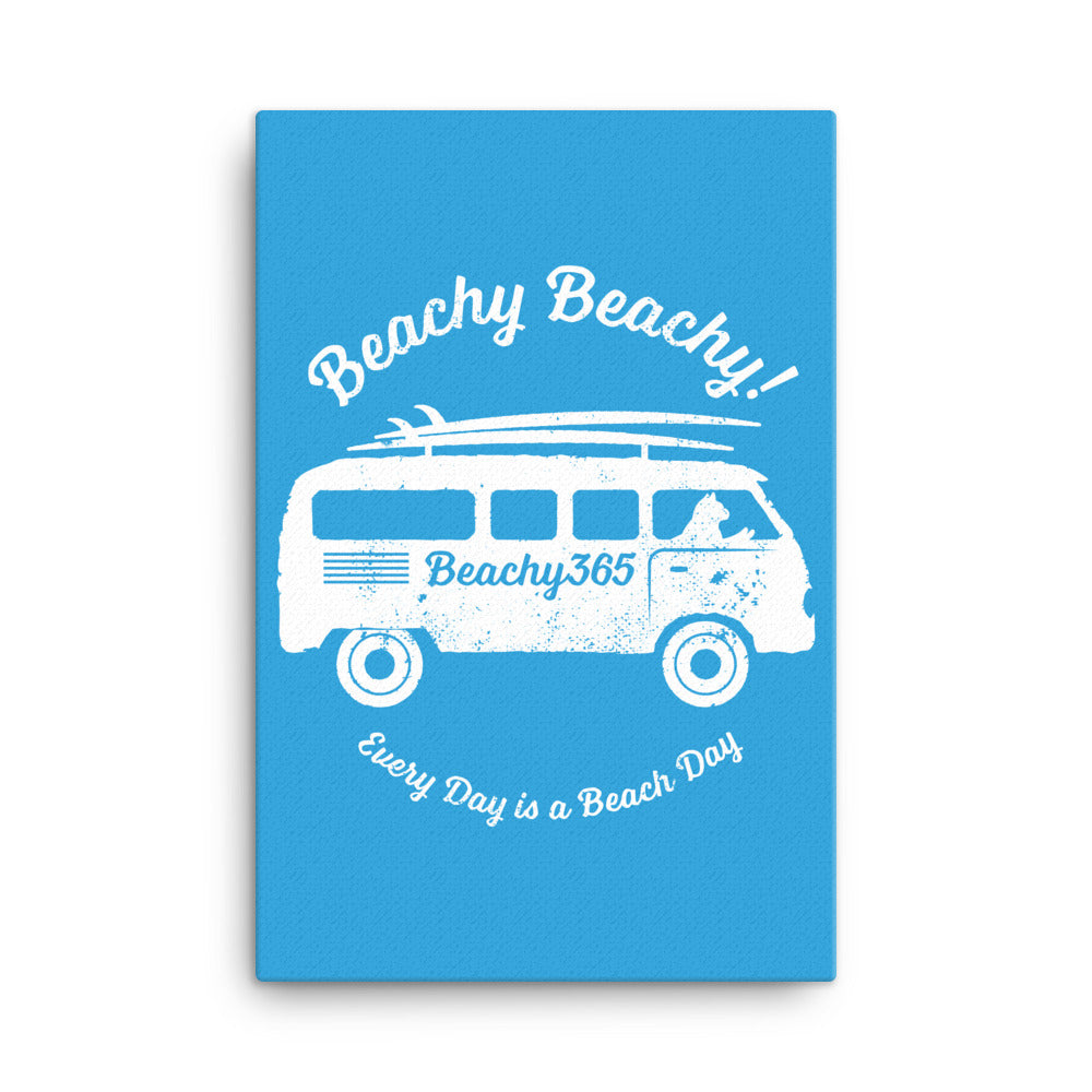 Beachy Beachy Vintage Surfbus Cat on Blue Canvas Wall Art