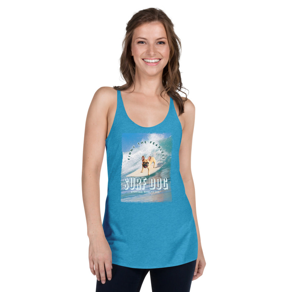 Finny the Fearless Surf Dog Women's Tri-Blend Racerback Tank